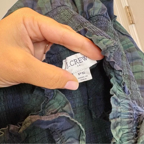 J Crew Smocked Tiered Midi Dress in Tartan Plaid Navy Green - Picture 8 of 8
